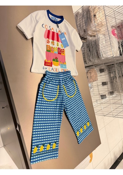 Magu Kız Çocuk Pamuklu Baskılı T-shirt Limon Nakışlı Pantolon Takım Çok Renkli