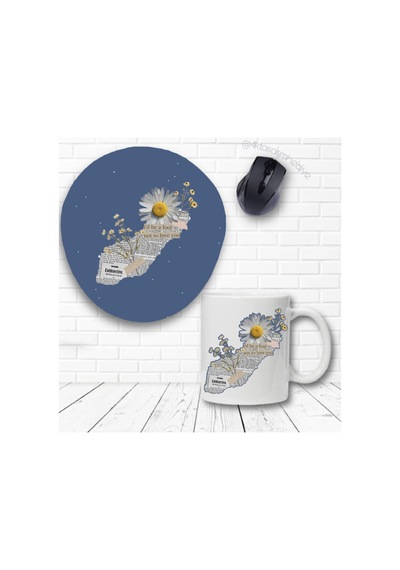 Gazete Papatya Baskılı Kupa Bardak Ve Bilek Destekli Mouse Pad Seti Mousepad