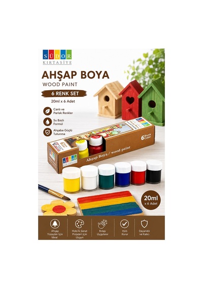 Ahşap Boyası 6 Renk 20ml 1 Paket Südor 6 Lı Ahşap Boya Yüksek Kapatıcılık Canlı Renkle Hızlı Kuruma Mdf Biblo Hobi