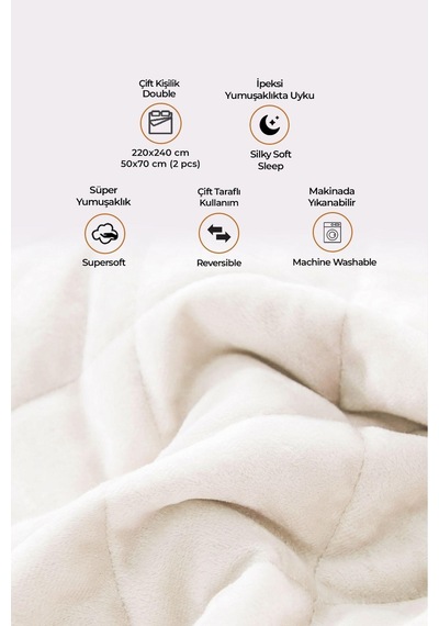 Evlen Home Kapitone Kadife Yatak Örtüsü Seti Çift Kişilik Supersoft 3 Parça Yumuşak Elyaf Dolgulu Krem Krem
