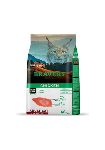 Bravery Tahılsız Tavuklu Kısırlaştırılmış Yetişkin Kedi Maması 2 KG