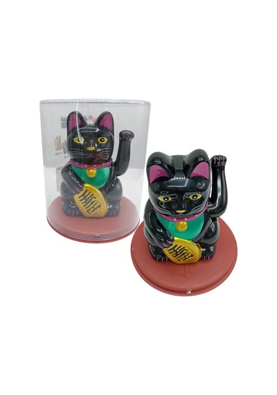 Maneki Neko El Sallayan Şans Kedisi Siyah Solar Güneş Enerjili 11x10cm No2s