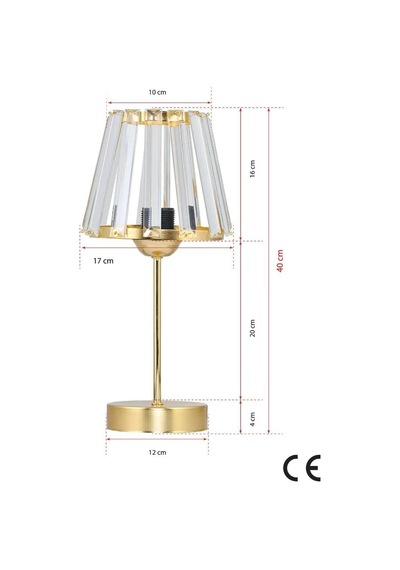 Kristal Cam Başlıklı Metal Ayaklı Gold Abajur Yatak Odası Gece Lambası Oturma Odası Aydınlatma Gold
