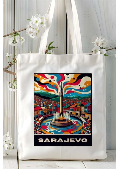 Art Hediye Sarajevo Saraybosna Baskılı Bez Çanta Omuz Çantası Kişiye Özel Desen Çok Renkli