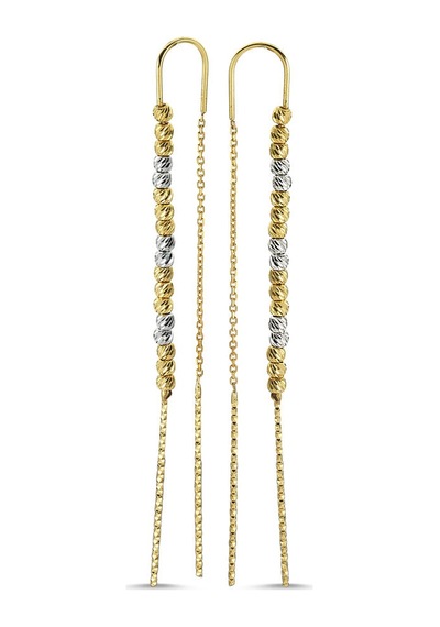 Sembol Gold Dorikalı Altın Küpe 14K Sarı ve Beyaz Gold