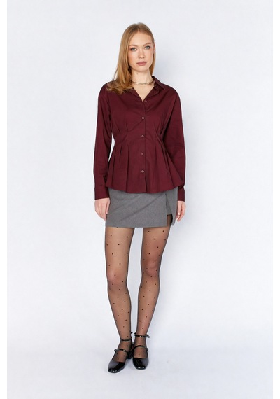 Manche Pilili Belden Oturan Poplin Gömlek Mks1610919-1 - Bordo