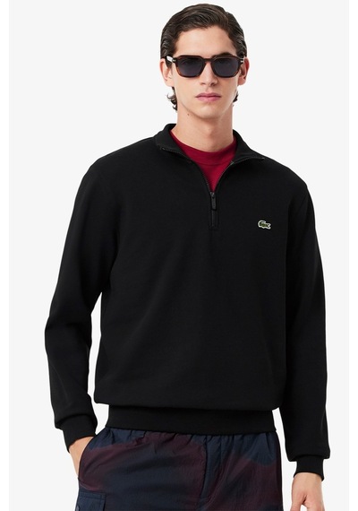 Lacoste Zip-up Fleece Sweatshirt Black Fermuarlı Dik Yaka Pamuklu Erkek Sweatshirt Siyah