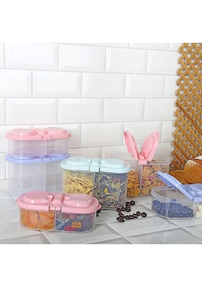 2 Bölmeli Saklama Ve Erzak Kabı 1200 Ml Çok Renkli