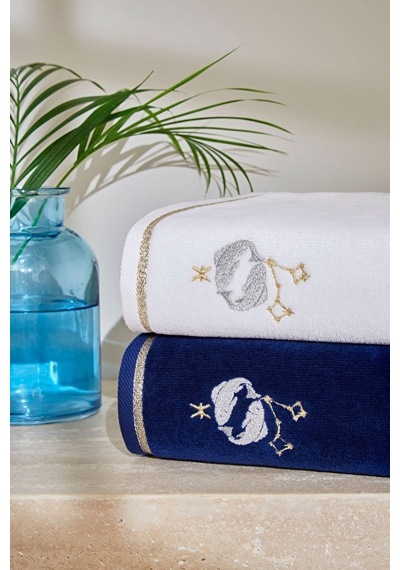 Burc Beyaz-indigo 2li Havlu Balık