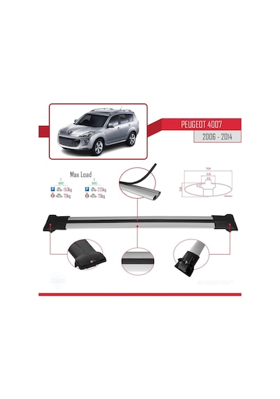 Peugeot 4007 2006-2014 Arası İle Uyumlu Fly Model Ara Atkı Tavan Barı Gri