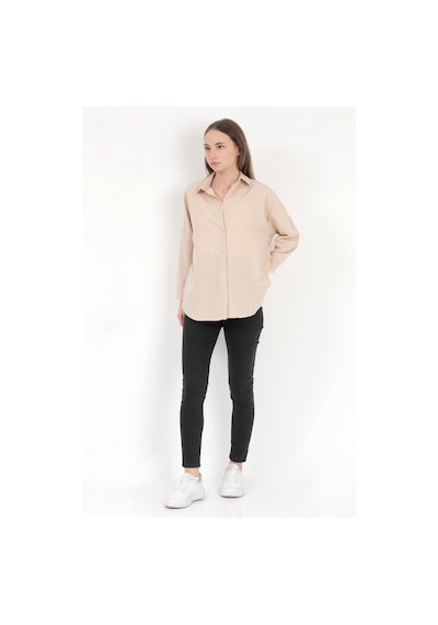 Giysa Kadın Bej Uzun Kollu Basic Pamuklu Oversize Gömlek - 3900 Bej