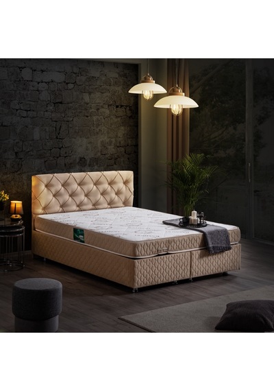 Setaymobilya Baza, Vita Çift Kişilik Bej Baza + Başlık + Comfort Yatak