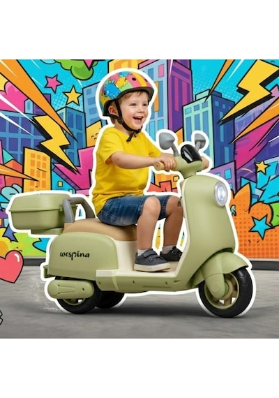 3 Tekerlekli Akülü Çocuk Motor Müzik Çalarlı Uzaktan Kumandalı 50 Kilo Kapasite 1-7 Yaş Yeşil