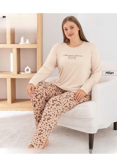 Pijamoni Kadın Milan Büyük Beden Bisiklet Yaka Uzun Kol İnce Pijama Takımı 7666/37 - 1 Adet Ekru Pijamoni Kadın Milan Büyük Beden Bisiklet Yaka Uzun Kol İnce Pijama Takımı 7666/37 - 1 Adet Ekru