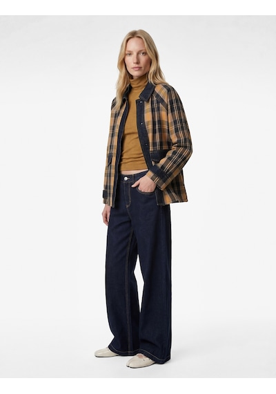 Koton Pamuklu Uzun Kollu Klasik Yaka Cep Detaylı Ekoseli Oversize Shacket Ekose 6sal50006md