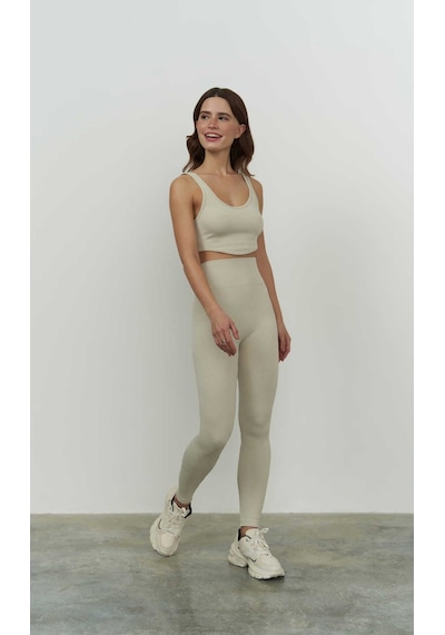 Mai Collection Mai Studios Co. Jade Bej Dikişsiz Fitilli Tayt Bej