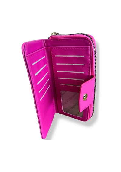 Me-vo Fermuarlı Kadın Cüzdanı, Çok Bölmeli, Pembe, Metal Detaylı Pembe
