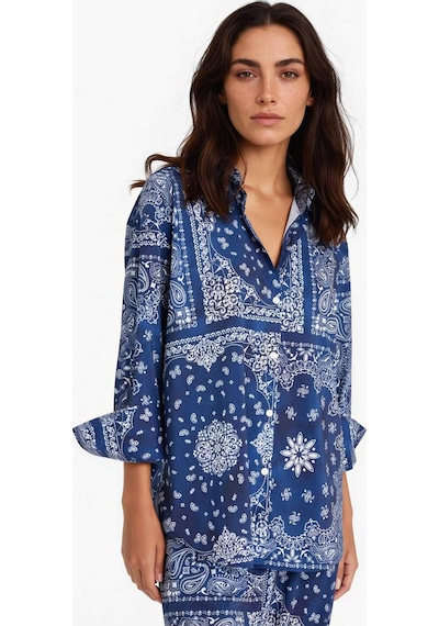 Defacto Regular Fit Şal Desenli Plaj Gömleği-fall İn Love F8334ax25hsnv241 Lacivert