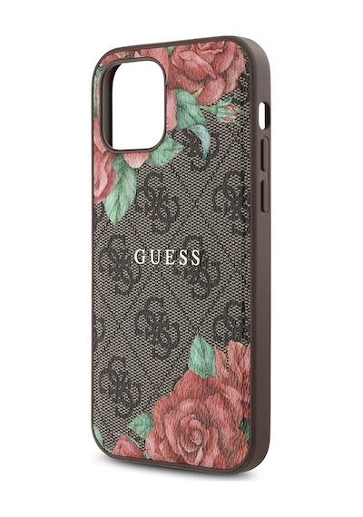 Apple Uyumlu iPhone 12 Pro Kılıf Guess Lisanslı Magsafe Şarj Özellikli Gül Baskılı Yazı Logolu Kapak Kahverengi