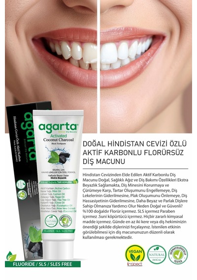 Doğal Hindistan Cevizi Özlü Aktif Karbonlu Florürsüz Diş Macunu 100 Ml