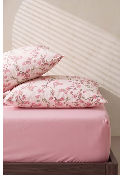 Pudra Pembe Sakura Çift Kişilik Lastikli Çarşaf Takımı 160x200 Cm - 3 Parça Çok Renkli