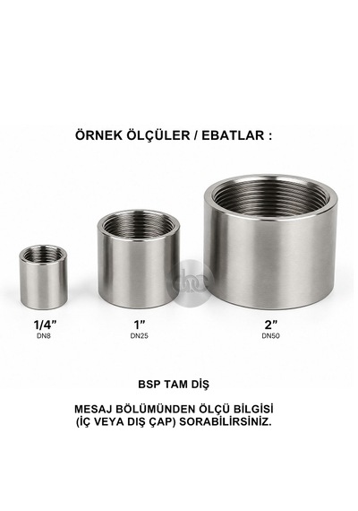 Manşon - 3/4 Paslanmaz Krom Çelik - İç Dişli Birleştirme Manşonu 2 Adet