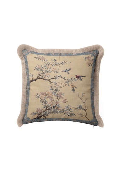 Japon Bahçesi Kuşlu Floral Saçaklı Yastık Kılıfı - Chinoiserie Bej Mavi Krem Püsküllü Kırlent Kılıfı Sessiz Vadi Nova Japon Bahçesi Kuşlu Floral Saçaklı Yastık Kılıfı - Chinoiserie Bej Mavi Krem Püsküllü Kırlent Kılıfı Sessiz Vadi Nova