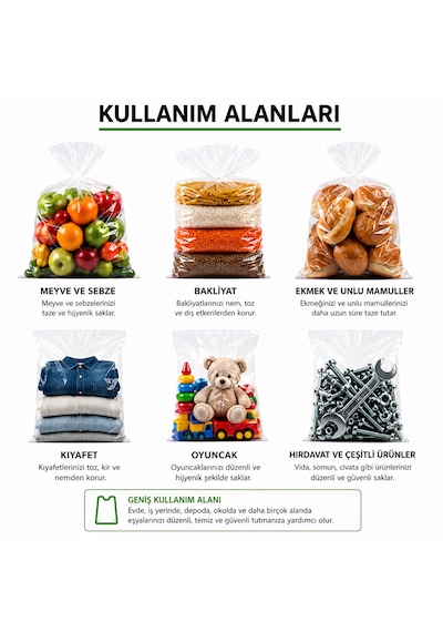 Bakkaliye Poşeti 25x42 Cm 140 Adet 3'lük 1 Kg Şeffaf Sızdırmaz Bakliyat Şeker Balık Market Poşeti