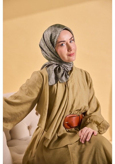 Silk Home Twill İpek Eşarp Zincir Yeşil Gri Çok Renkli