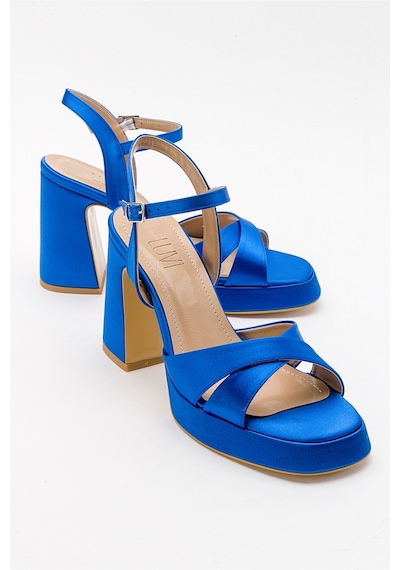 Luvishoes Lello Sax Mavi Saten Kadın Topuklu Ayakkabı Saks Mavi