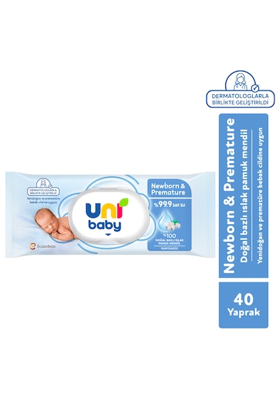 Uni Baby Newborn & Premature Yenidoğan Islak Pamuk Mendil 12x40 480 Yaprak 12'li Set