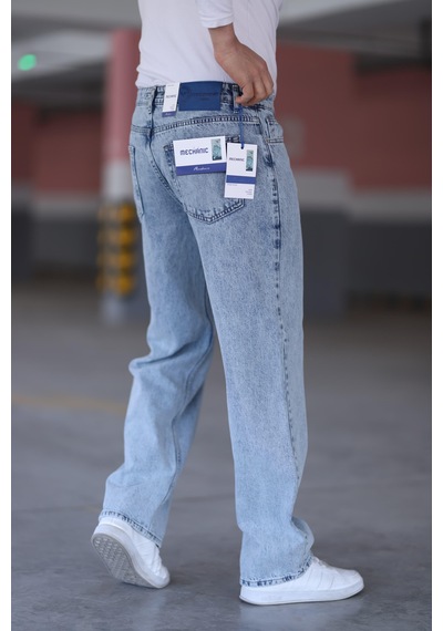 Felvıno Erkek Yıkamalı Baggy Bol Kesim Kot Pantolon Buz Mavisi
