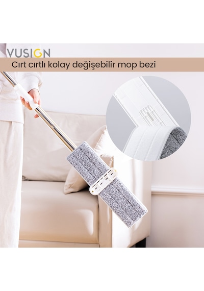 Vusıgn Mikrofiber Düz Mop Paspas Zemin Temizleme Mop 56x15x6.5 Cm Ahşap Rengi