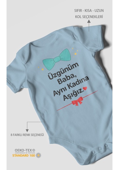 Morivokids Üzgünüm Baba Aynı Kadına Aşığız Kısa Kollu Bebek Body %100 Pamuk Bebe Mavisi