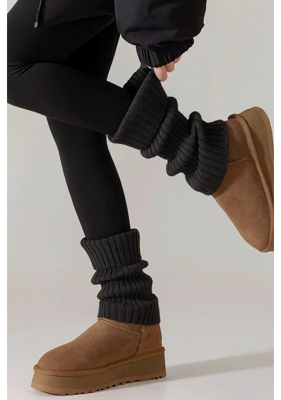 Ozzy Socks Tozluk Akrilik Triko Örgü Leg Warmer Ayak Isıtıcı Antrasit Antrasit