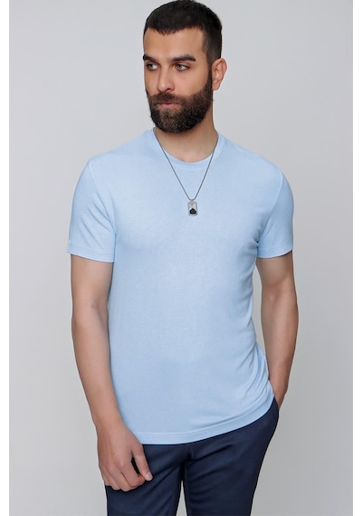 Efor Slim Fit Bisiklet Yaka Düz Pamuklu Mavi Tişört Ts 823 Mavi