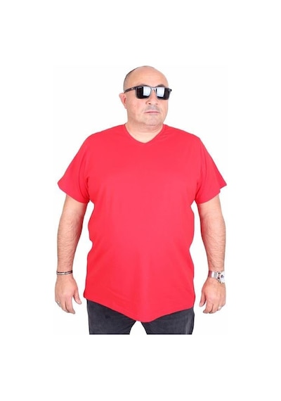 Starbattal Erkek Büyük Beden Likralı Basic V Yaka Tişört 11170 Kırmızı Kırmızı