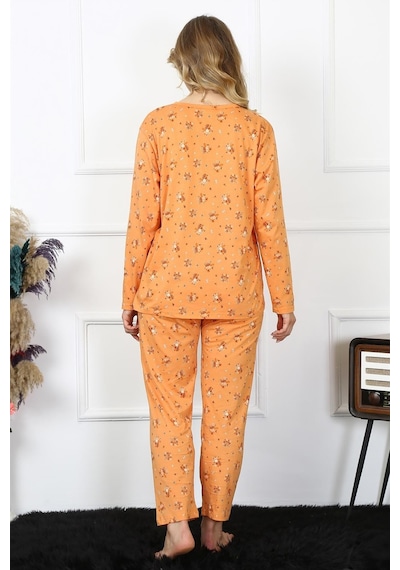 Akbeniz Kadın 4xl-5xl-6xl-7xl-8xl Büyük Beden Uzun Kol Pijama Takım 75014-turuncu Turuncu