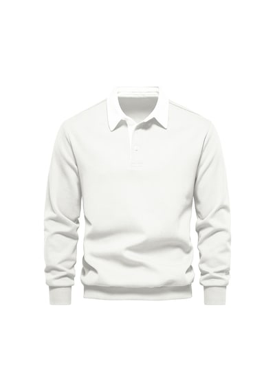 Ghassy Co. Erkek Retro Renk Bloklu Pamuklu Gömlek Yaka Sweatshirt BEYAZ