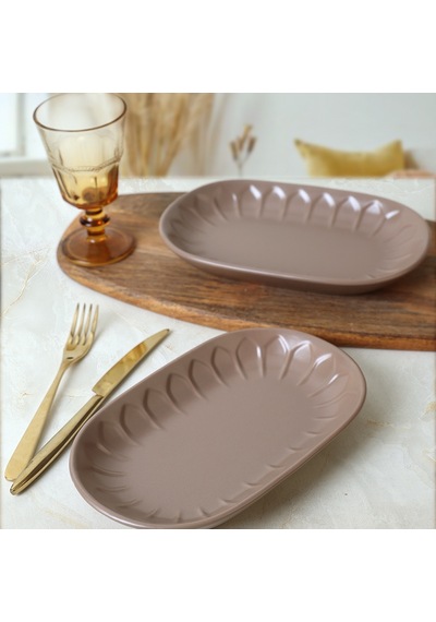 Keramika Mat Toprak Taupe Badem Kayık Tabak 22 Cm 2 Adet 977