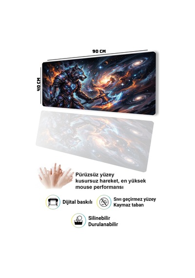 Sonictouch Kurt Savaşçı Siyah Dikişsiz Pürüzsüz Sıvı Geçirmez Xxl Gamer Klavye Mousepad 40x90cm