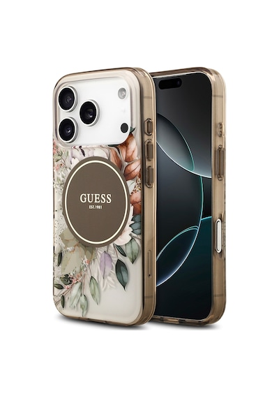 Apple Uyumlu iPhone 17 Pro Kılıf Guess Lisanslı M-safe Şarj Özellikli Flower Tonal Circle Kapak Kahverengi Kahverengi