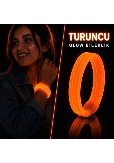 Turuncu Kalın Glow Bileklik Kırılarak Yanan Parti Ve Festival Bilekliği "