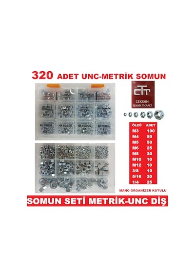 Somun Seti Metrik-Unc 320 Adet Somun Seti