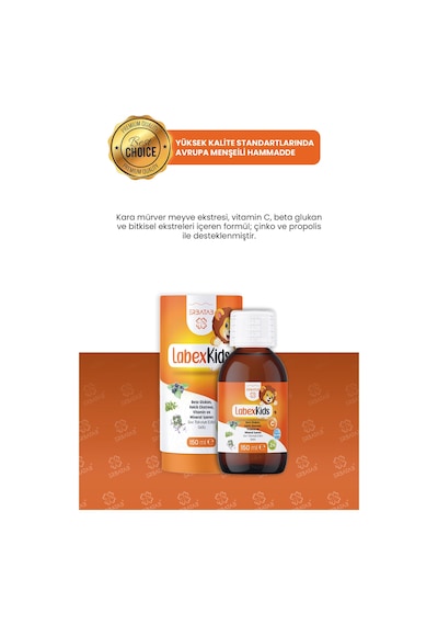 Labex Kids Çinko Kekik Beta Glukan Karamürver Çocuk Multivitamin Şurup 150 ML