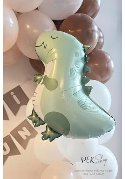 Retro Yeşil Dinozor Folyo Balon Retro Renkler Dinazor Şekilli Balon 59x49 Cm 2 Yaş Mavi