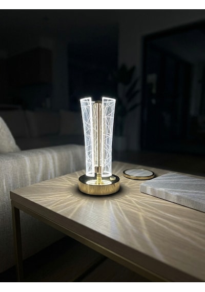 Vezza Home 3 Renk Modlu Kristal Görünümlü Dokunmatik Şarjlı Masa Lambası - Dekoratif Gece Lambası Gold