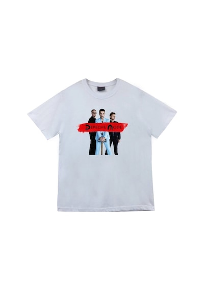 Depeche Mode Baskılı Unisex %100 Pamuk Beyaz T-shirt Beyaz