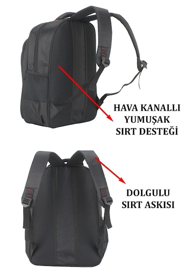 Case Club Büyük Laptop Sırt Çantası 17 İnç + Kılıf Hediyeli Siyah