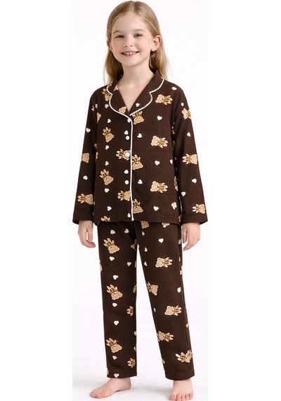 Beka Kids Ayıcık Desenli Uzun Kollu Önden Düğmeli Gömlek Yaka Kız Çocuk Pijama Takımı %100 Pamuklu Kahverengi Beka Kids Ayıcık Desenli Uzun Kollu Önden Düğmeli Gömlek Yaka Kız Çocuk Pijama Takımı %100 Pamuklu Kahverengi